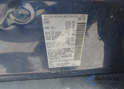 2019 Nissan Rogue S/Sl/Sv z USA, uszkodzony, nr VIN 5N1AT2MV2KC701794